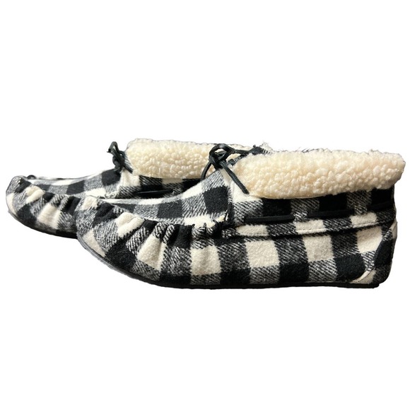 Minnetonka Chrissy Slip On Black Plaid Bootie Slippers Shearling Fur Size 9M‎ - Picture 1 of 7